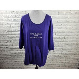 Catherines Suprema 2X Plus Blouse Blue Embroidered 3/4 Sleeve Cotton BLU183E